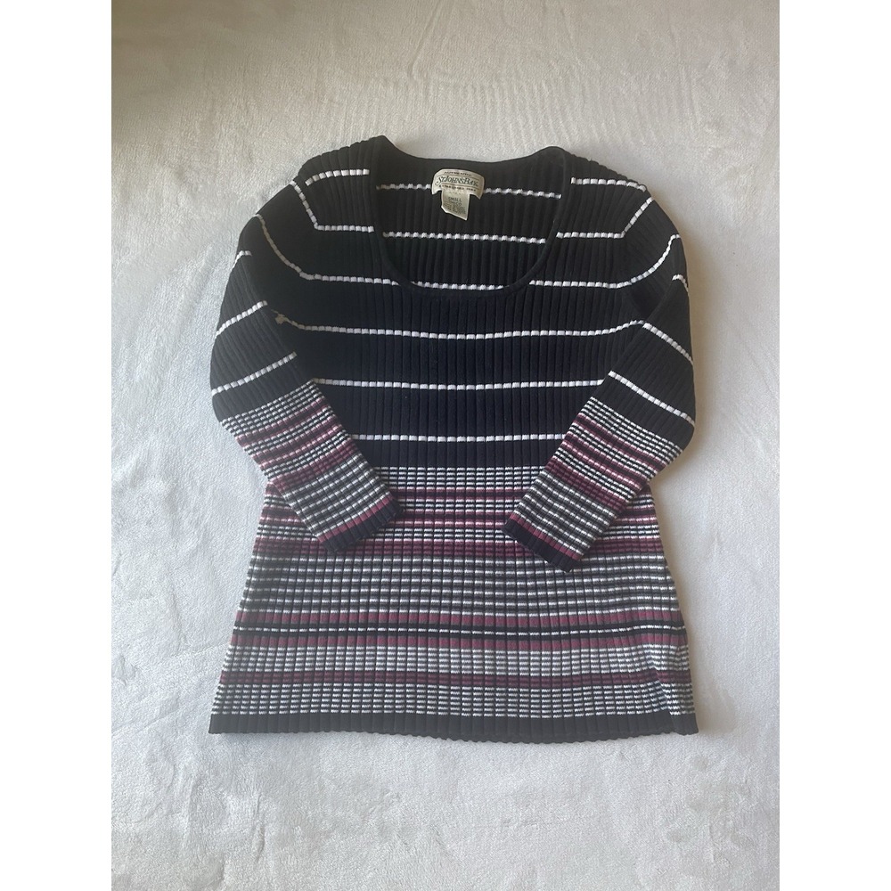 St John's Bay 100% Cotton 3/4 Sleeve Ribbed Striped Women's Top Size Small